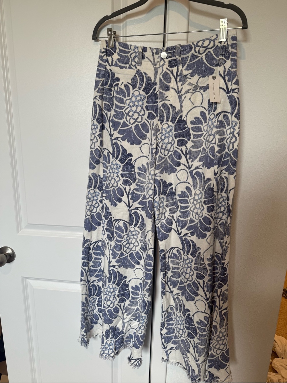 Pilcro Blue Floral Wide-Leg Linen-Blend Pants